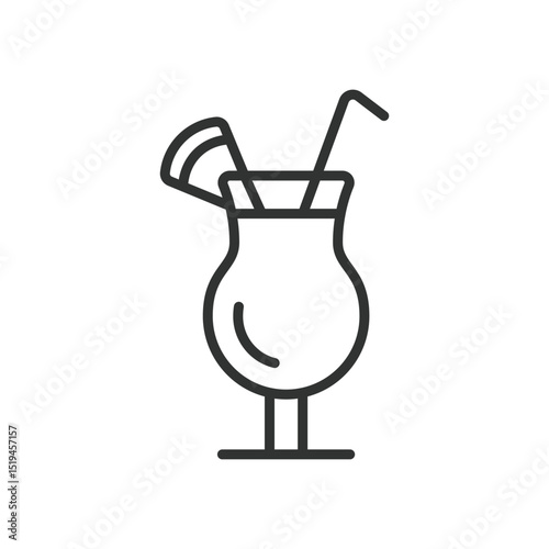 Tropical drink, icon in line design. Tropical drink, cocktail, beach drink, summer beverage, exotic juice, fruity drink, coconut drink on white background vector. Tropical drink editable stroke icon