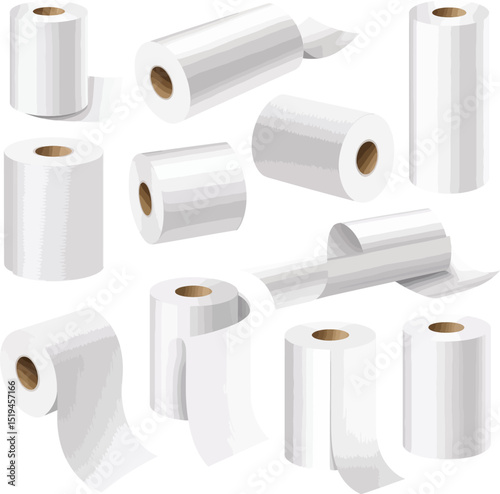 Stock vector illustration of realistic rolls of white toilet paper towel kitchen paper 100 character editable stock vector illustration