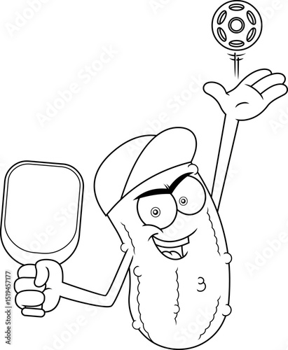 Funny Pickleball Cartoon Mascot Character Tossing Ball And Holding Paddle