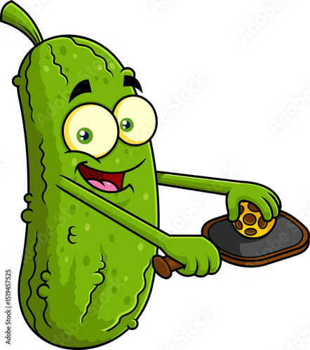 Funny Pickleball Cartoon Character Holding Paddle and Ball in Serving Position - Vector Hand Drawn Illustration Isolated On Transparent Background