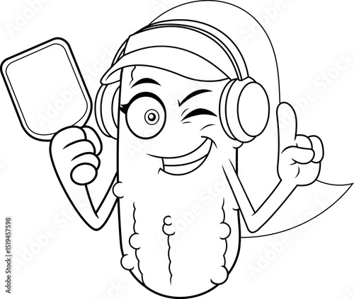 Smiling Girl Pickleball Cartoon Character Holding Paddle and Pointing