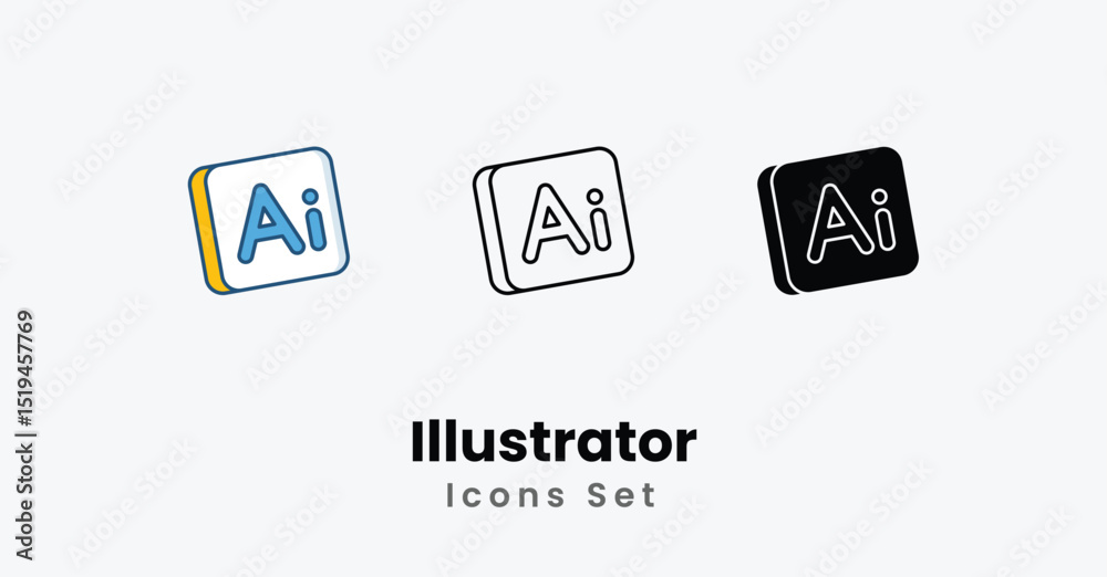 Illustrator Icons thin line, Black Glyph, Colored Line vector icon stock illustration