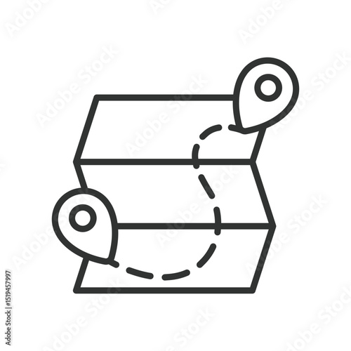 Folder map, icon in line design. Folder map, location folder, map storage, navigation folder, travel directory, route folder, map archive on white background vector. For the theme: Folder map 