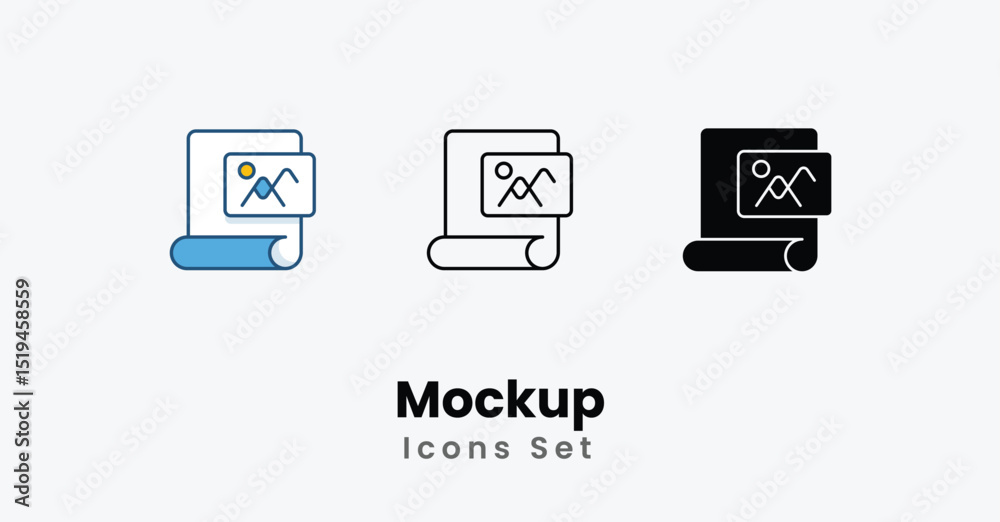 Mockup Icons thin line, Black Glyph, Colored Line vector icon stock illustration Mockup Icons thin line, Black Glyph, Colored Line vector icon stock illustration