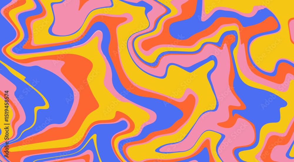 Retro groovy background with wavy melting texture. Psychedelic trippy abstract design in trendy bright colors Retro groovy background with wavy melting texture. Psychedelic trippy abstract design in trendy bright colors