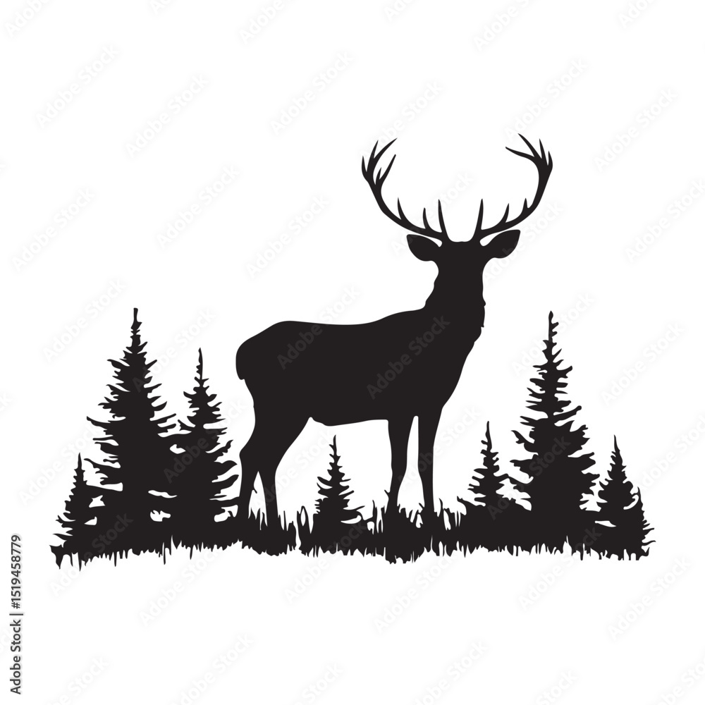Obraz premium A deer standing in a forest silhouette vector art