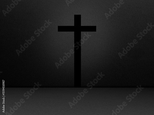 Cross christian god religion on shadow wall floor background, jesus church worship pray catholic grace christ, symbols christ love holy spiritual hope peach victory spirit meditation catholicism