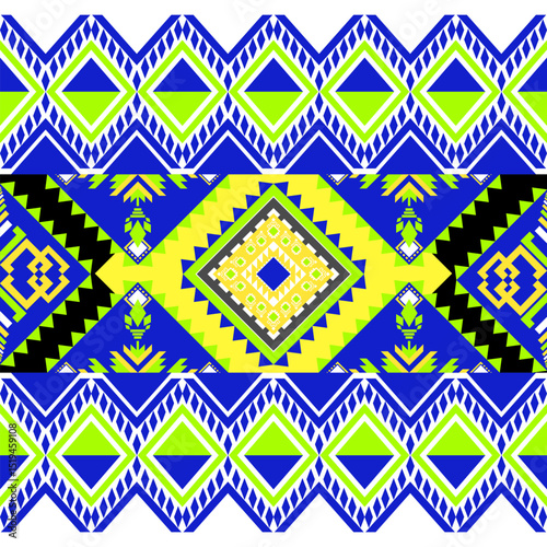 geometric pattern Neon blue. Native American tribal fabric, design vector for woven textile printing, tile, motifs, carpet, cards, picture books, ethnic boho indian texture ornament seamless pattern