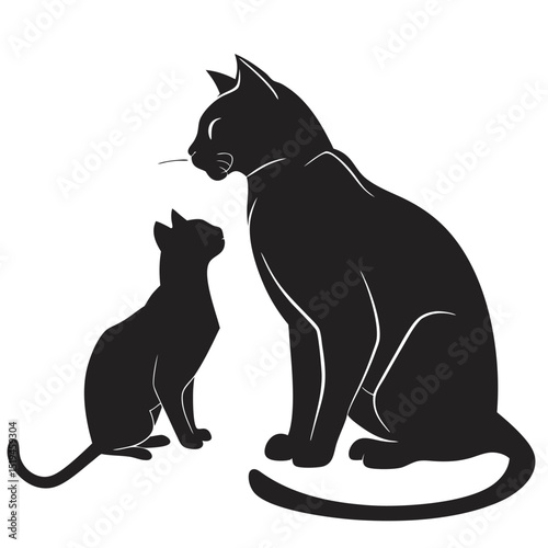 Black silhouette of two cats looking at each other in profile view
