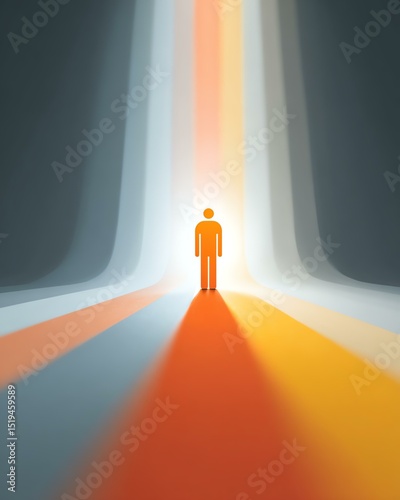 shopper consumer persona audience target A solitary figure stands in the glow of vibrant beams of light, symbolizing clarity and inspiration amidst darkness, evoking a sense of hope and enlightenment.