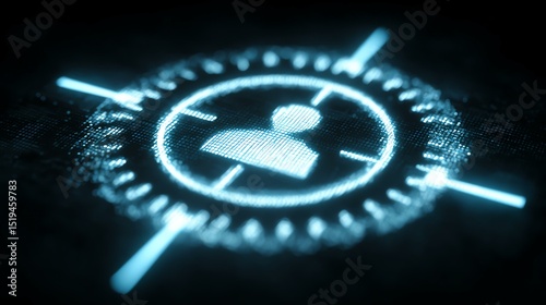 shopper consumer persona audience target A futuristic digital interface showcasing a user icon surrounded by a glowing targeting system, symbolizing connectivity and digital interactions.