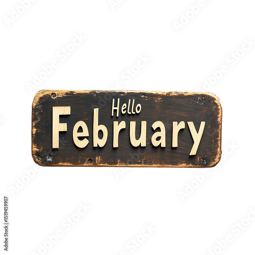 A vintage sign conveying a welcoming message to the month of February.