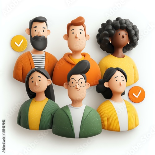 shopper consumer persona audience target A diverse group of illustrated characters representing different ethnicities and styles, promoting inclusivity and teamwork in a modern setting.