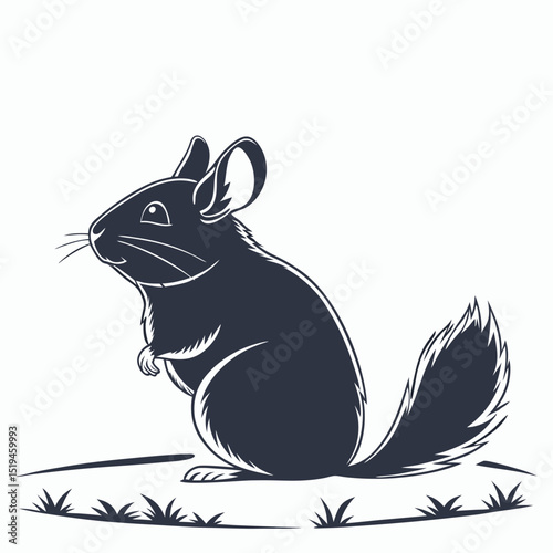 Illustration of a chinchilla standing on its hind legs on grass