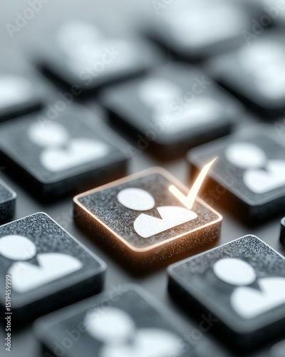 shopper consumer persona audience target A close-up view of a computer keyboard highlighting an icon with a checkmark, symbolizing digital approval or selection in user interfaces.