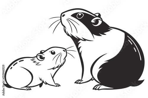 Monochrome guinea pig mother and baby vector illustration pets rodents
