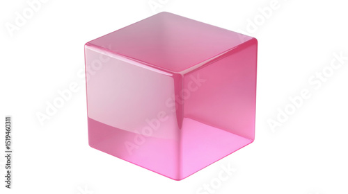 3D Rendered Pink Plastic Cube Icon with Glossy Surface on White Isolated Background
