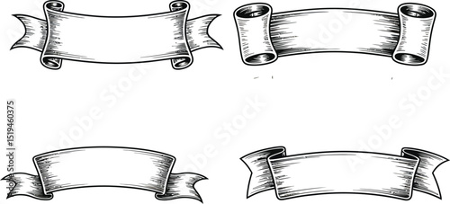 Scroll banner vector set vintage ribbon banners sketch drawing illustration graphic design elements 100 char editable stock vector illustration