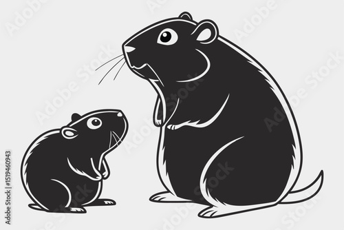 Stylized gopher illustration featuring parent and baby gopher in monochromatic design