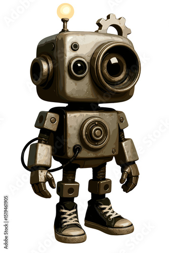 Retro-Futuristic 3D Robot Character with Metallic Body & Sneakers