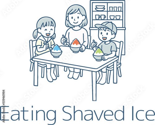 かき氷を食べる家族
Illustration of a family eating shaved ice