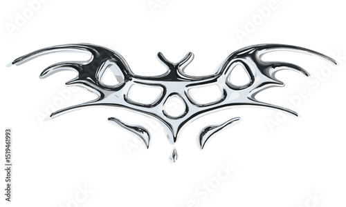 Metal chrome tribal flame, abstract cyber icon, mercury melted shape, modern design element, 3d rendering, neo y2k symbol, vector illustration, glossy surface, transparent background.