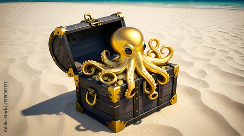 Golden octopus on loot treasure chests