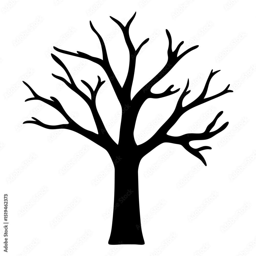 Striking silhouette of a leafless tree standing tall against a white backdrop