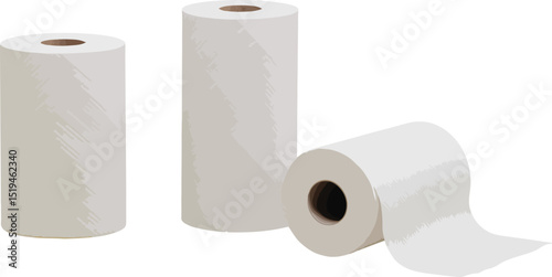 White toilet paper rolls on yellow background soft bath tissue hygiene product bathroom supplies home essential editable stock vector illustration