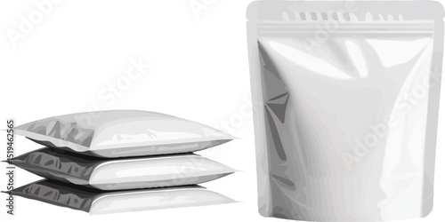 White packaging mockup blank pouch bag product branding design template food snack coffee sealable 3d render editable stock vector illustration