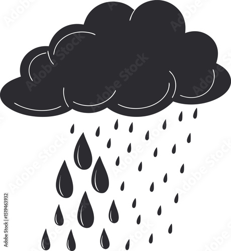 Dark Cloud with Raindrops Falling Isolated on White Background Weather Icon