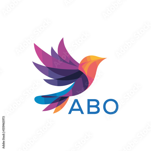 Colorful Abstract Bird Logo. ABO Letter logo. Modern Gradient Vector Illustration with ABO Text.
