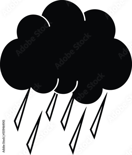 Black and White Graphic of a Rain Cloud with Falling Rain