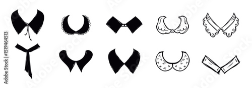 Hand-drawn collar and shirt neckline vector illustrations for clothing and fashion items. Collar and Lapel Icons vector illustration