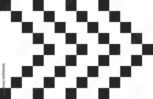 Pixelated arrow pointing to the right, created with alternating black and white squares arranged diagonally, symbolizing direction, movement, or progress in a digital or pixel art style