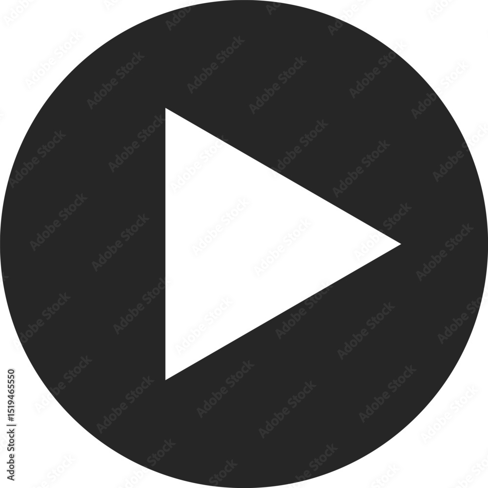 Simple and minimalist play button icon, featuring a white triangle pointing right, enclosed within a dark gray circle, symbolizing the start or continuation of multimedia content