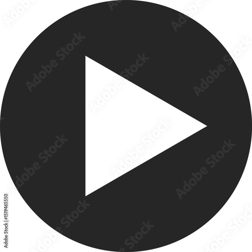 Simple and minimalist play button icon, featuring a white triangle pointing right, enclosed within a dark gray circle, symbolizing the start or continuation of multimedia content