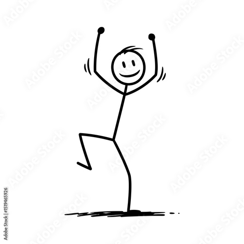 Stick man dancing joyfully with arms raised in celebration