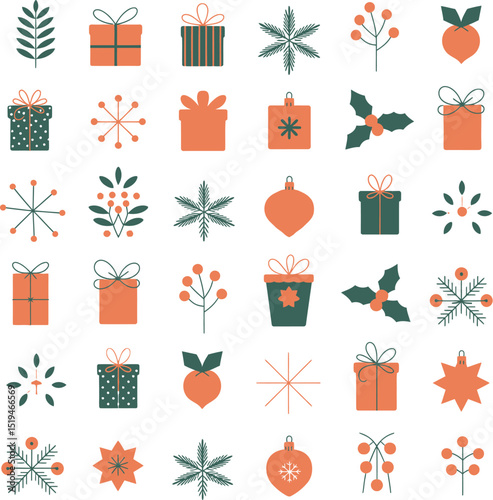 Christmas holiday vector elements seamless pattern gifts ornaments snowflakes holly berries festive design 100 editable stock vector illustration