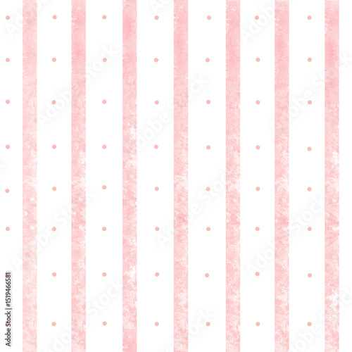 Seamless pattern of pink polka dots and vertikal stripes with transparent background. Abstract small polka dot pattern. Digital design motif colourful wallpaper illustration, traditional design