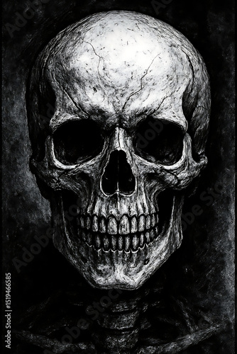White human skull on black textured background – gothic artwork