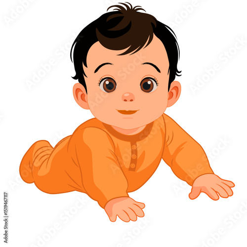 baby crawling in orange clothes vector