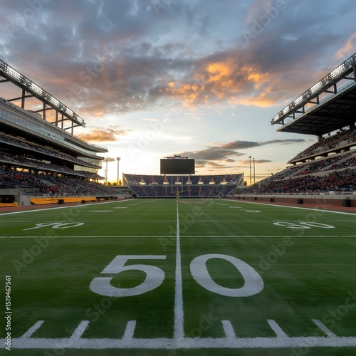 Dramatic sunset american football stadium