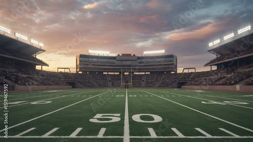 Dramatic sunset american football stadium