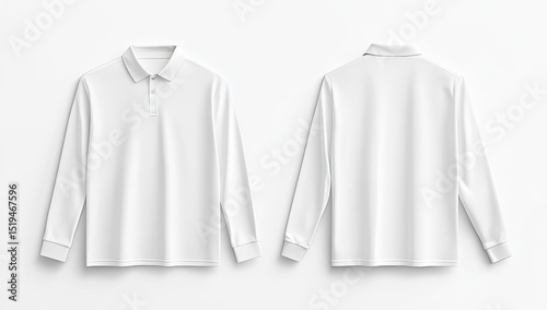 Blank long-sleeve polo shirt mockup, front and back views