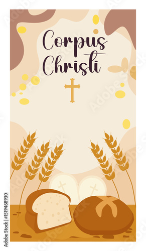 Reverent Corpus Christi Illustration with Bread, Wheat, and Chalice-01