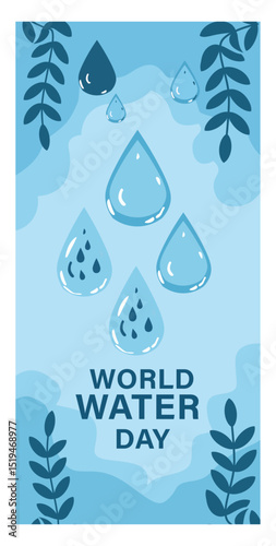 Refreshing World Water Day Illustration with Falling Water Drops and Foliage-01