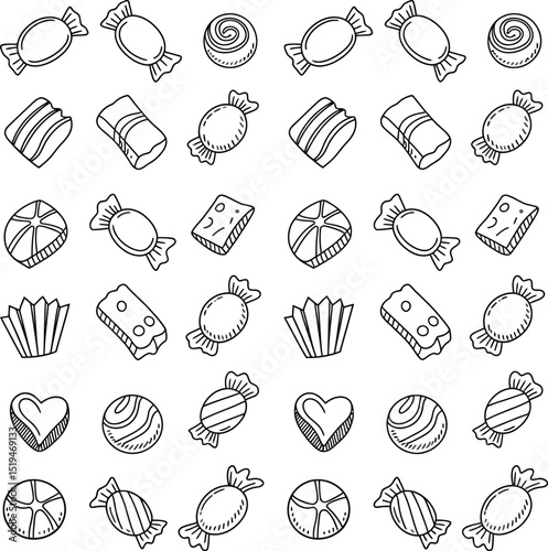 Hand drawn candy vector seamless pattern background for print textile wallpaper sweet food doodle art editable stock vector illustration