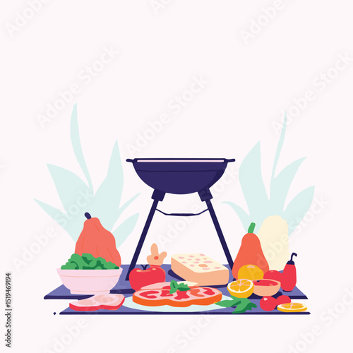 Portable BBQ Grill with Condiments and Blanket

