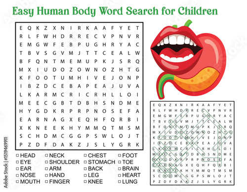 Fun Human Body Word Search Puzzle for Kids with Labeled Anatomy